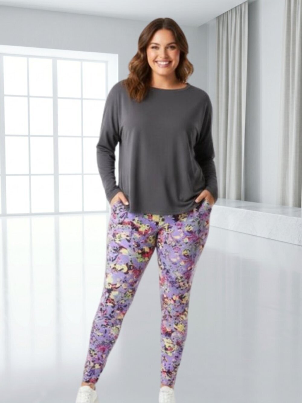 LuLaRoe TC Tall & Curvy Leggings Purple Floral Periwinkle Buttery Soft Size 12-2
